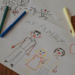 A hand-drawn family portrait using colored markers on paper, showcasing creativity and love.